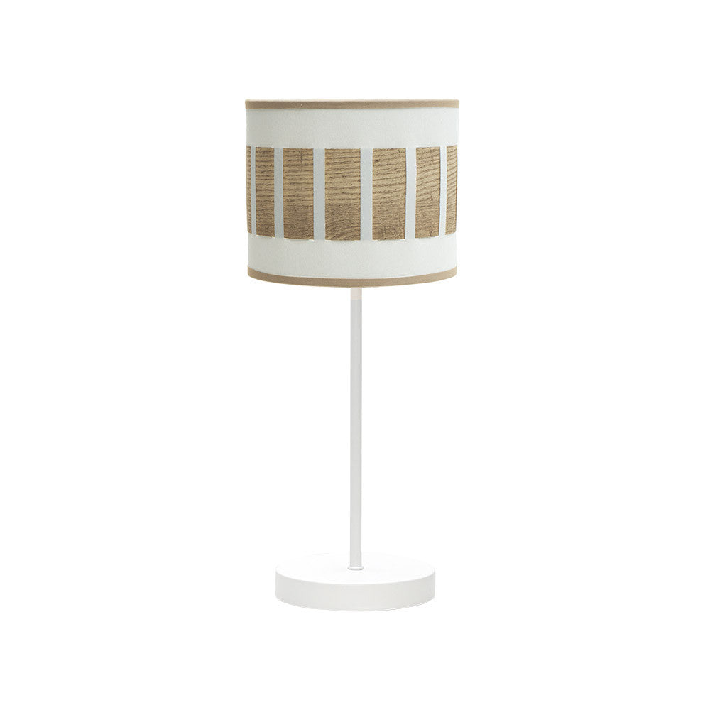 Sobremesa Ivanna 1xE14 de Fabrilamp / Abrila en blanco y madera clara, lámpara de mesa moderna y vintage