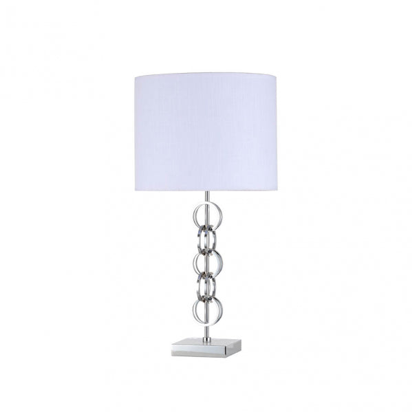 Sobremesa Koto Cromo con pantalla blanca de Fabrilamp, diseño moderno y elegante para tu hogar.