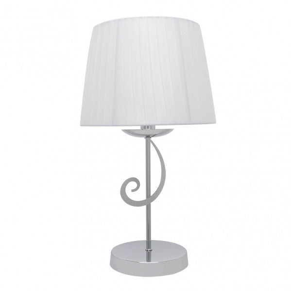 Sobremesa Luxor Cromo con pantalla blanca, diseño clásico y elegante de Fabrilamp. Disponible en luzguru.com