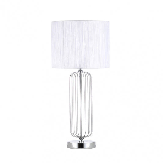 Sobremesa Mansonia Cromo con pantalla blanca, diseño moderno y elegante de Fabrilamp.