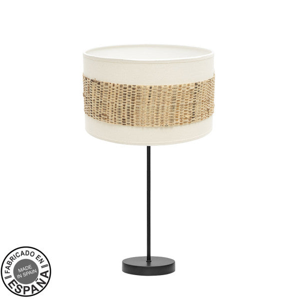 Sobremesa mediana Nicaragua de Fabrilamp, diseño negro, blanco y natural. Luz difusa para ambientes acogedores.