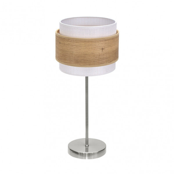 Sobremesa Myriam de Fabrilamp, níquel y madera clara, diseño moderno para iluminar tu hogar.