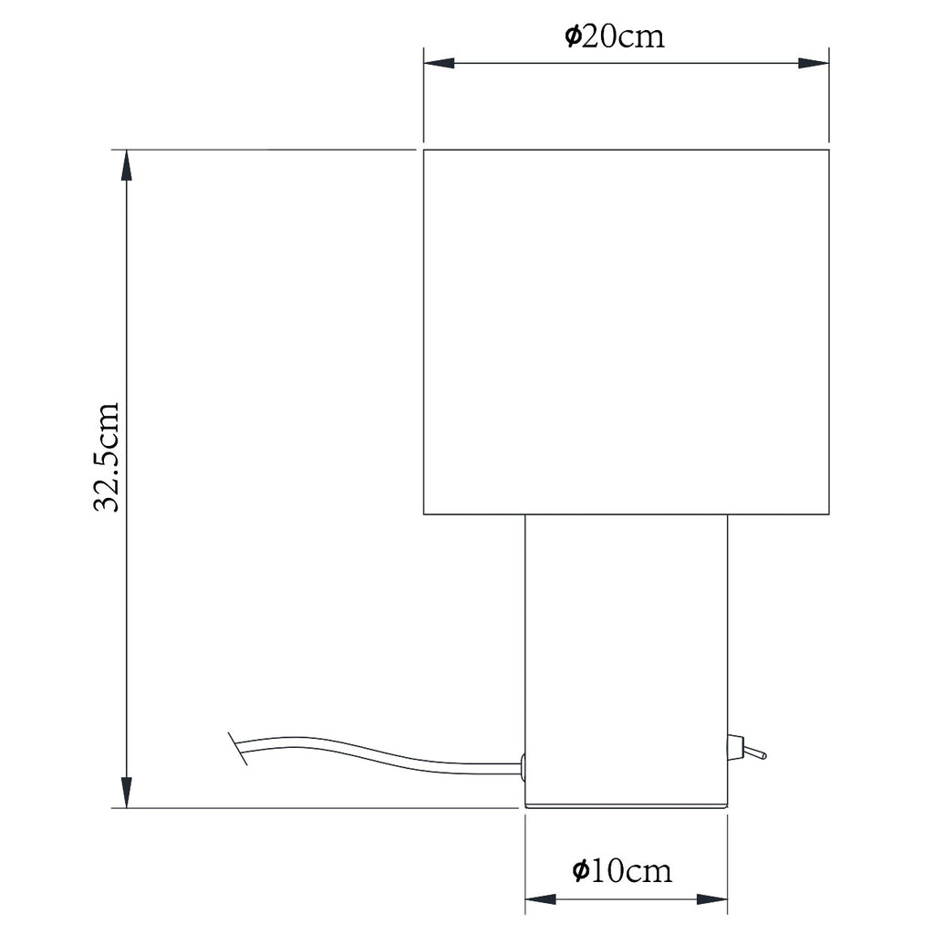 Sobremesa Oria AJP/Alemar (Ref. 11628): Medidas detalladas. Elegante diseño en níquel satinado, compatible con bombillas E27 60W.  Envío rápido desde LuzGuru.com.

