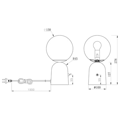 Sobremesa Parma Negra 40W AJP/Alemar (Ref. 11599): Dimensiones detalladas. Iluminación elegante y eficiente para tu hogar.  Compra en luzguru.com
