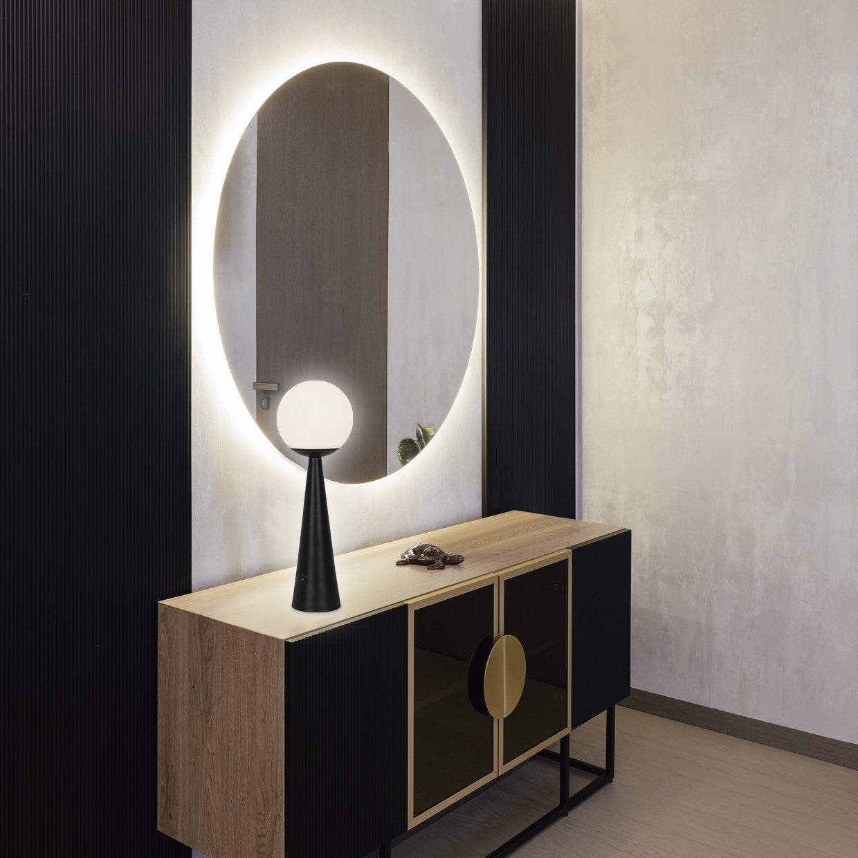 Sobremesa Patrick Negra-Opal AJP/Alemar (Ref. 11265) - Medidas detalladas.  Iluminación moderna para el hogar. LuzGuru.
