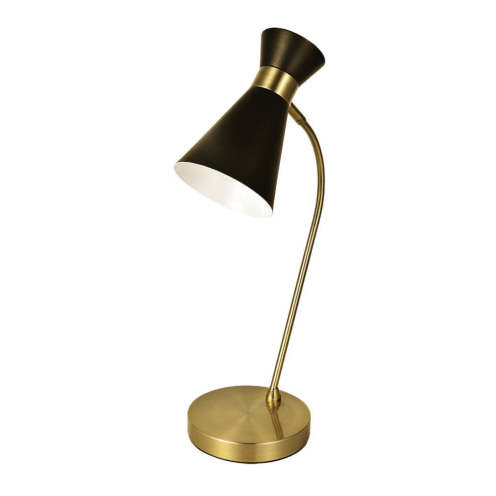 Flexo Petra de Sobremesa Fabrilamp / Abrila, orientable, negro y cuero, referencia 154371009