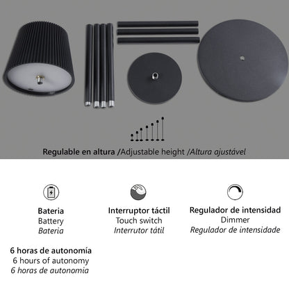 Sobremesa-pie Sunset LED AJP/Alemar (Ref. 11728): Dimensiones de la lámpara de diseño, batería recargable con 6h de autonomía y cálida luz 3000K.  Iluminación perfecta para tu hogar.
