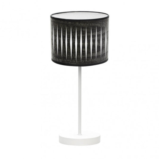 Sobremesa Piron Blanco/Madera Negra de Fabrilamp, vista general. Iluminación elegante para tu hogar.