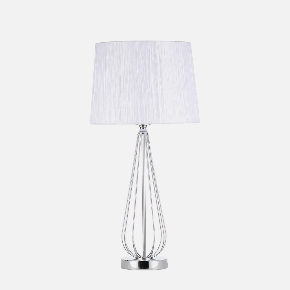Lámpara Robina fabricada en metal cromado, color blanco, ideal para iluminar interiores con estilo