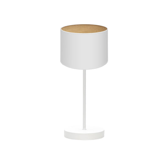 Sobremesa Tania 1xE14 Blanco/Madera Clara de Fabrilamp / Abrila - Lámpara de mesa con pantalla textil y estructura metálica
