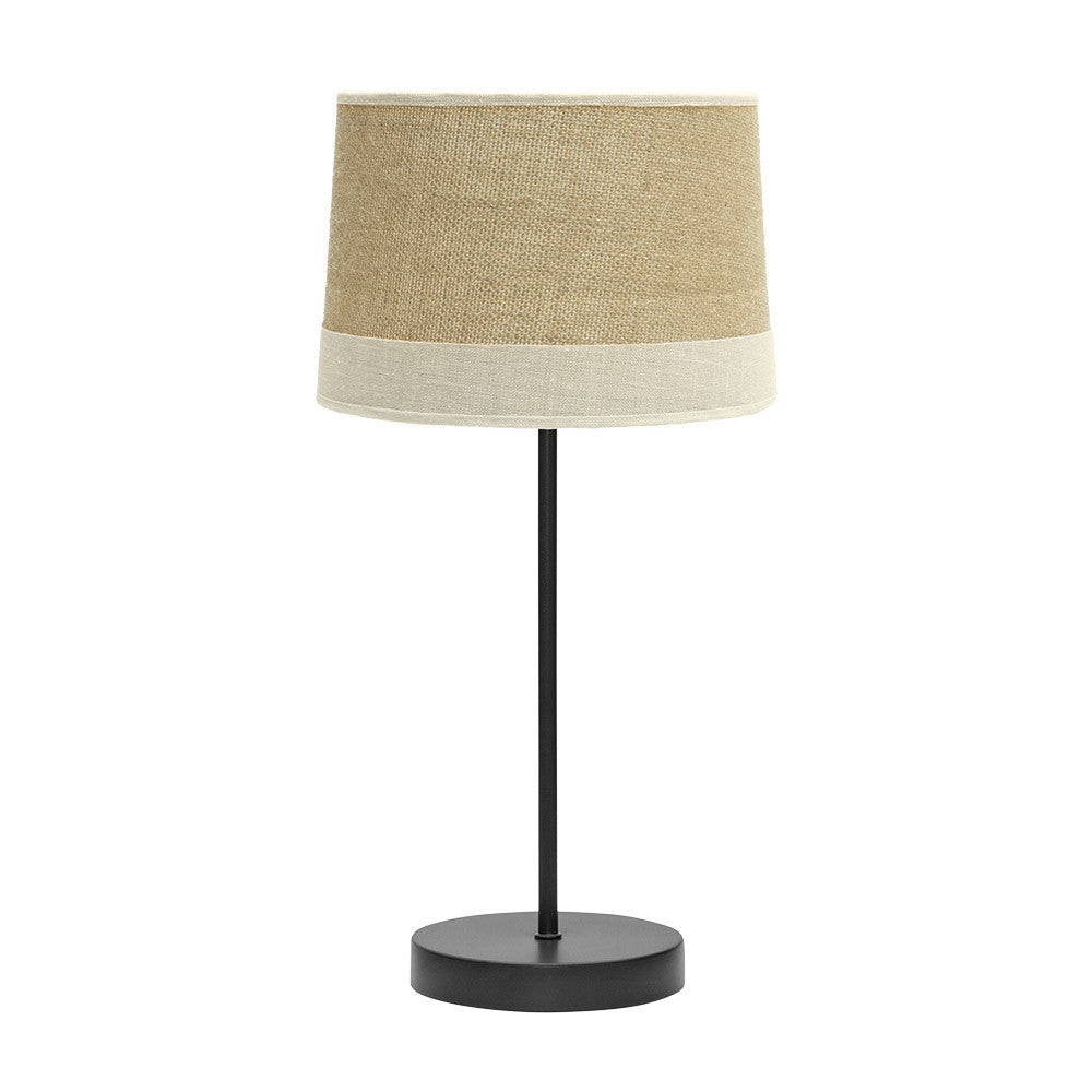 Lámpara sobremesa Tietar de Fabrilamp con pantalla de saco beis y cuerpo negro, ideal para decoración rústica y vintage