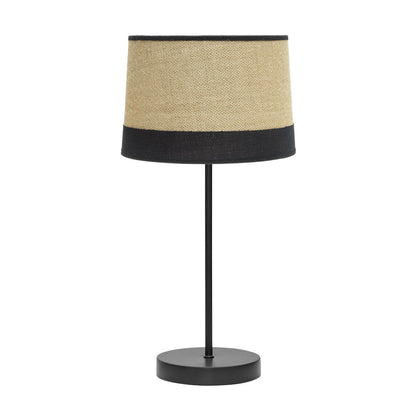 Lámpara sobremesa Tietar de Fabrilamp con pantalla de tejido de saco y lino rayado en color negro