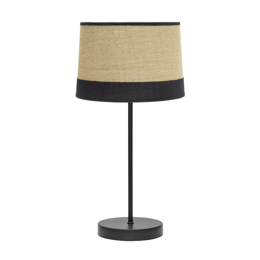 Lámpara sobremesa Tietar de Fabrilamp con pantalla de tejido de saco y lino rayado en color negro