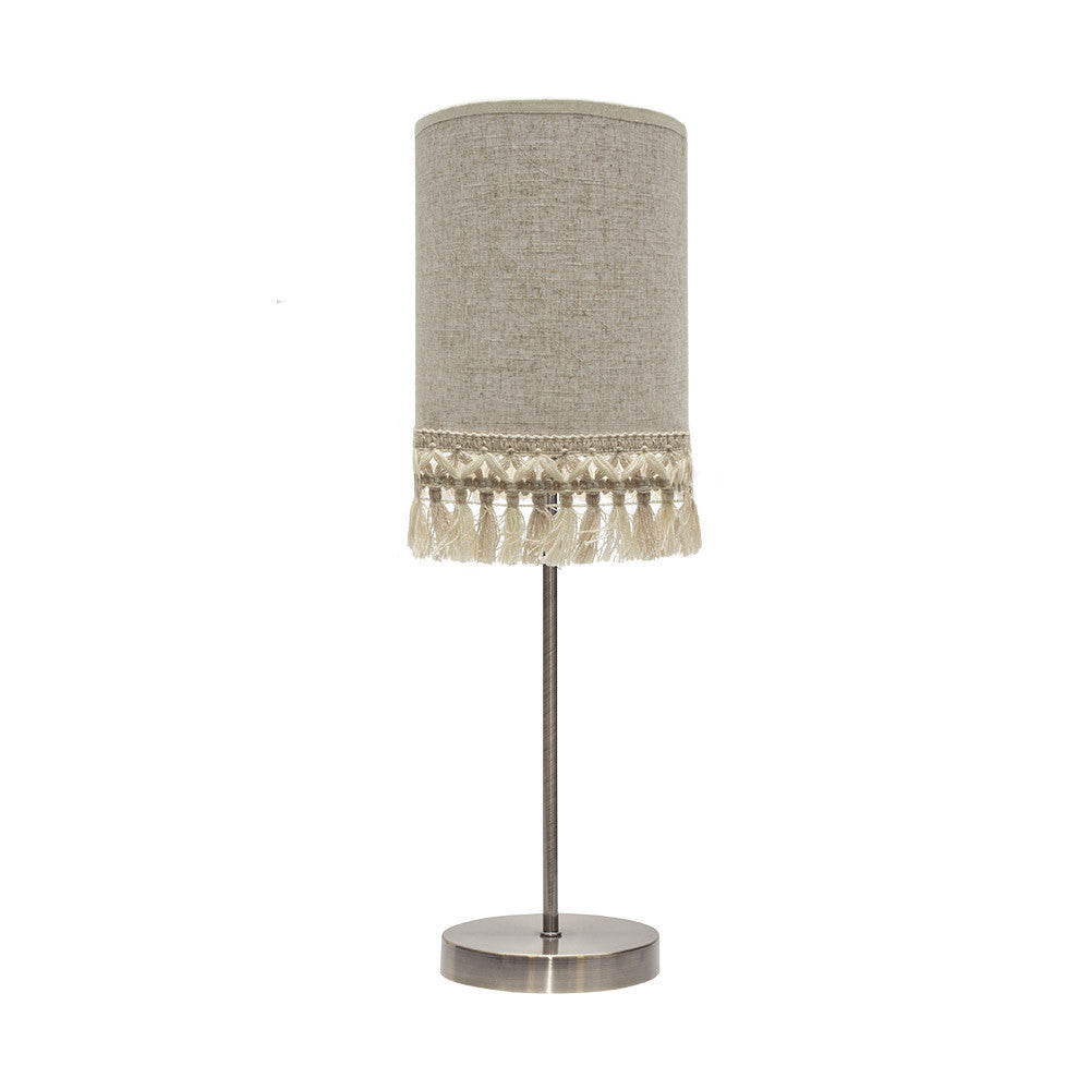 Lámpara Sobremesa Vera Fabrilamp en color Cuero/Beis, diseño cilíndrico moderno de 46 cm