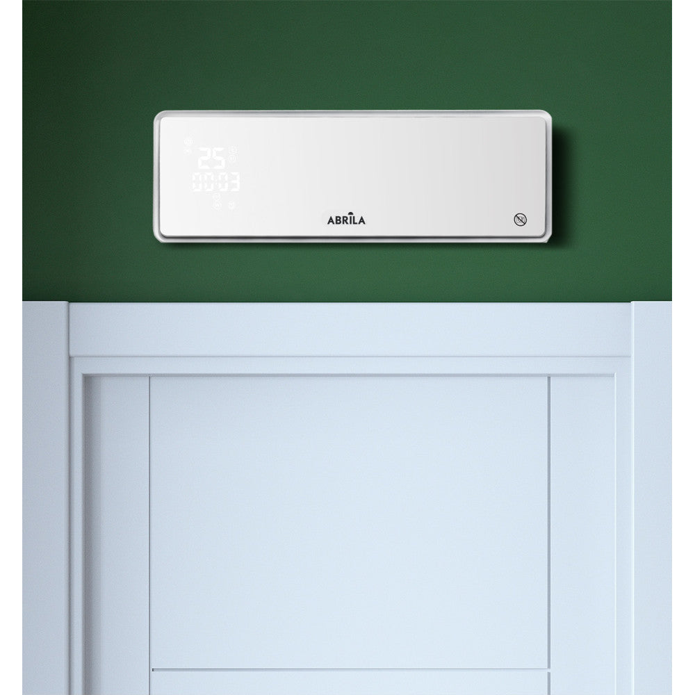 Calefactor split fabricado en metal y cristal color blanco, ideal para calentar baños