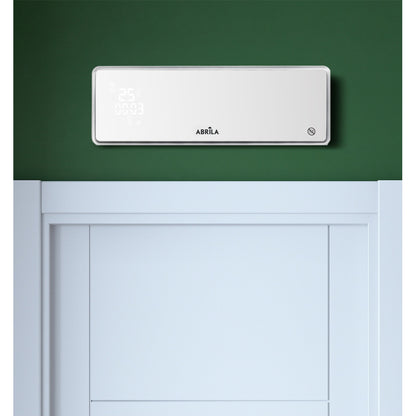 Calefactor split fabricado en metal y cristal color blanco, ideal para calentar baños