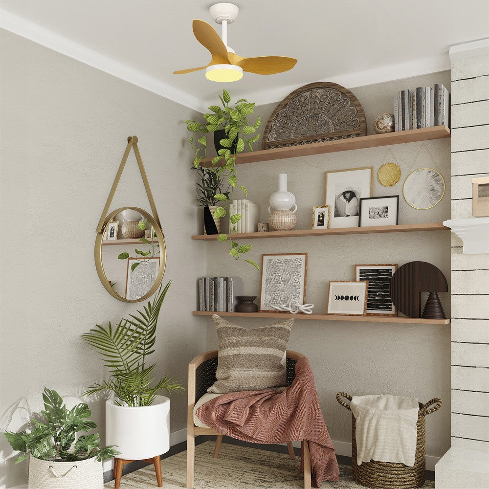 Stel Mini S fabricado en Acero color Blanco y Madera, ventilador de techo