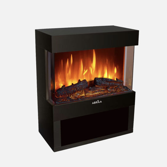 Termoventilador Cerámico PTC Columbia 1800W Negro Efecto Llama Fabrilamp instalada en ambiente decorativo de salón o dormitorio | Fabrilamp / Abrila