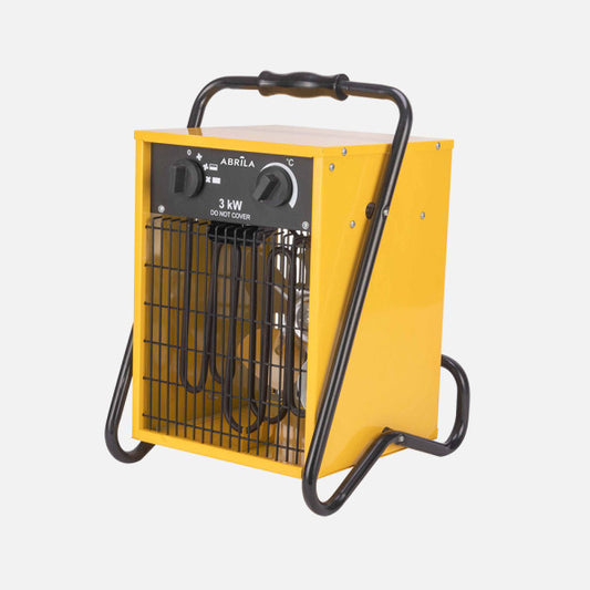 Termoventilador Industrial Copan 3000W Amarillo Acero Inoxidable Fabrilamp - Vista frontal principal en fondo blanco | LuzGurú