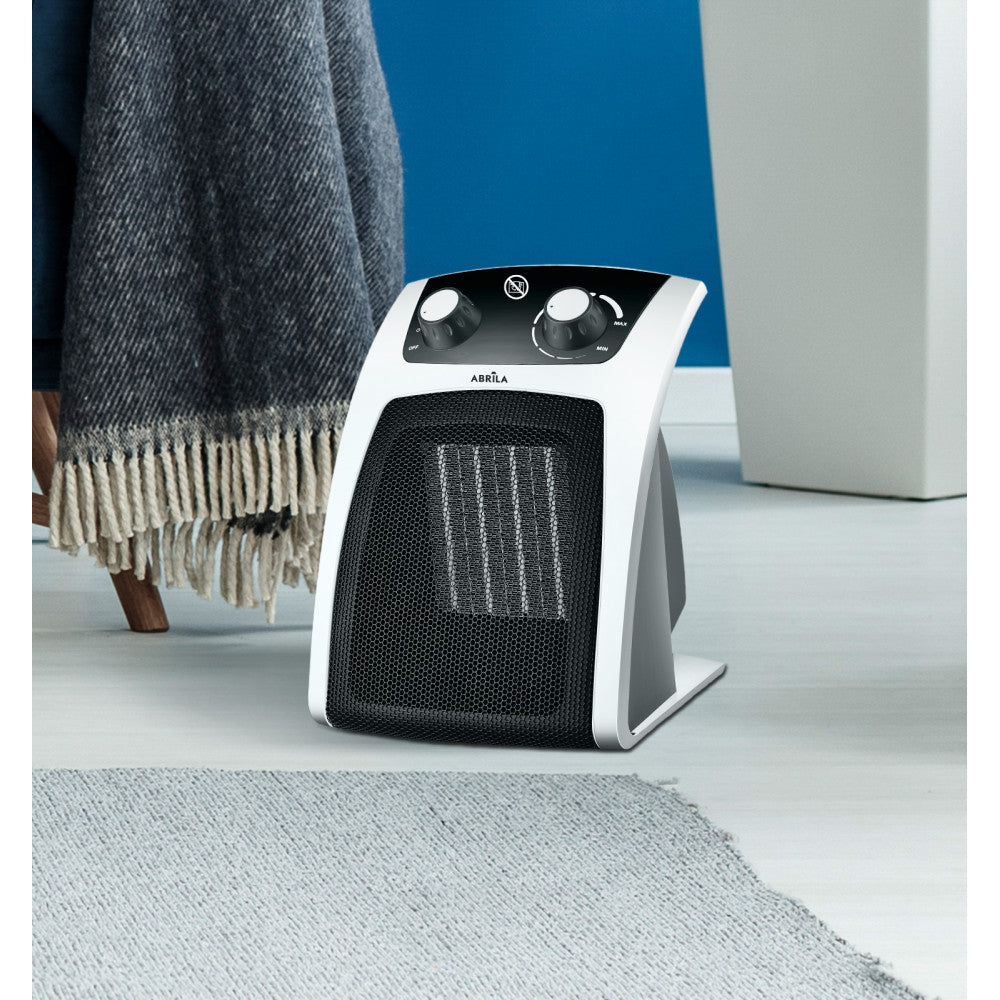 Termoventilador cerámico Fabrilamp / Abrila fabricado en metal color blanco y negro