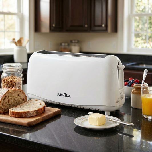 Tostador de Pan Tormes 750 W Blanco 1 Ranura Fabrilamp instalada en ambiente decorativo de salón o dormitorio | Fabrilamp / Abrila