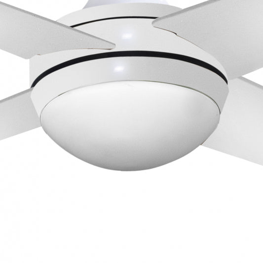 Pantalla Tulipa Ventilador Eolo Blanco Cristal Fabrilamp instalada en ambiente decorativo de salón o dormitorio | Fabrilamp / Abrila