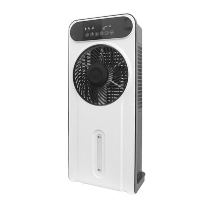 Ventilador de pie Opium Blanco/Negro de Fabrilamp con tanque de agua de 5 litros, mando a distancia y temporizador.