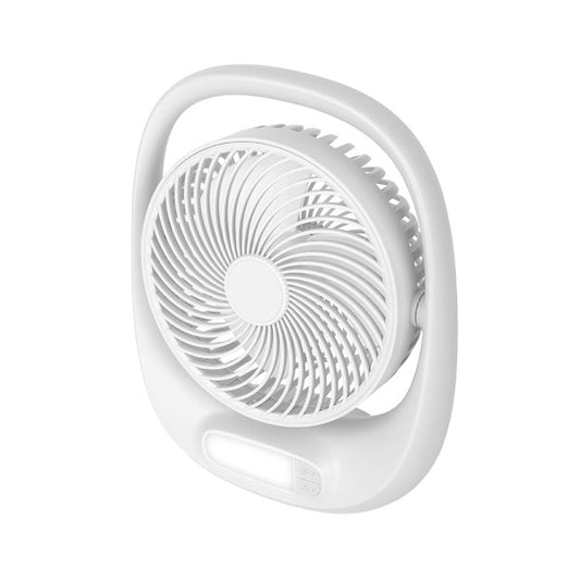 Ventilador inalámbrico de sobremesa Aguila blanco de Fabrilamp, vista frontal.