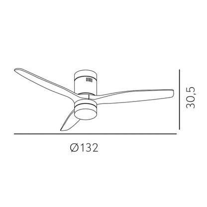 Vista detallada del ventilador de techo Aguilón mostrando su diseño elegante y moderno.