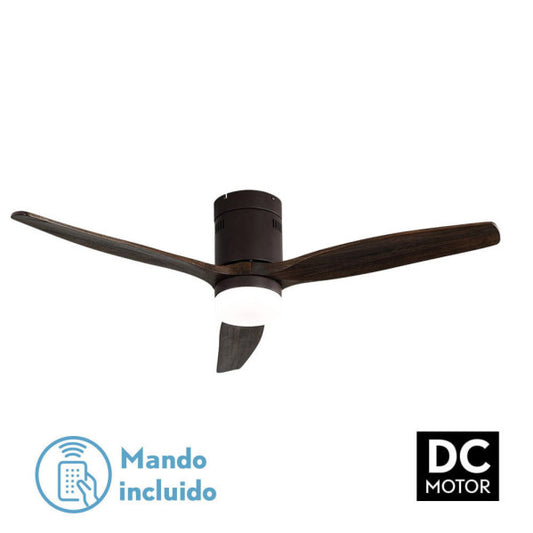 Ventilador de Techo con Luz LED Aguilón 132 cm Marrón y Aspas Roble Fabrilamp - Vista frontal principal en fondo blanco | LuzGurú
