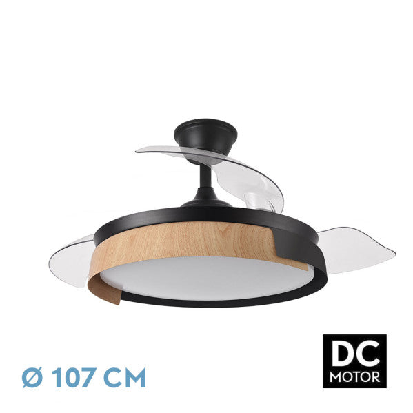 Ventilador de Techo Provenza 107 cm con Luz LED y Aspas Retráctiles Negro/Haya Fabrilamp