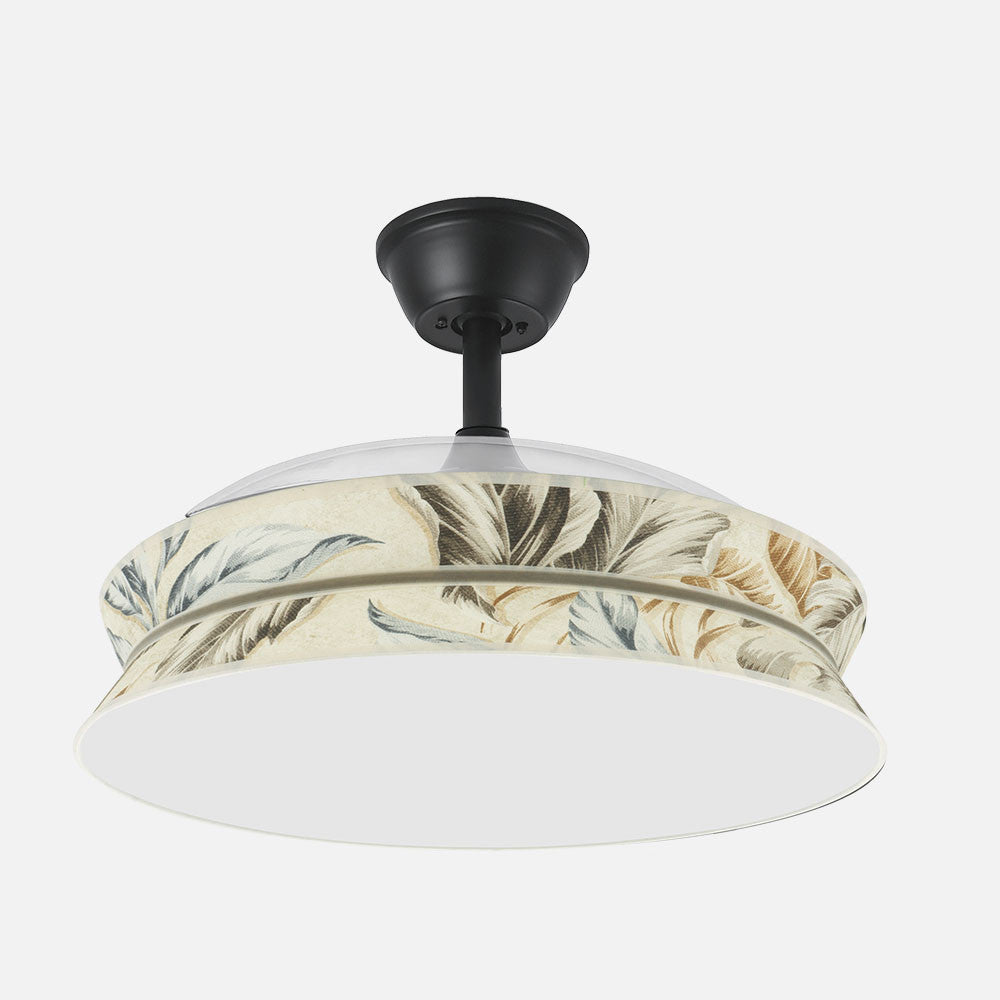 Ventilador Decor negro y estampado claro fabricado en metal y ABS transparente