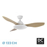 Ventilador de techo LED Yael Fabrilamp / Abrila con motor DC y aspas en blanco y haya