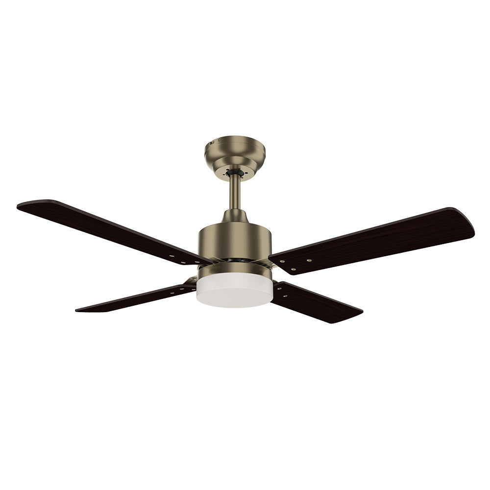 Ventilador HUPE fabricado en metal color cuero y aspas MDF cerezo/nogal