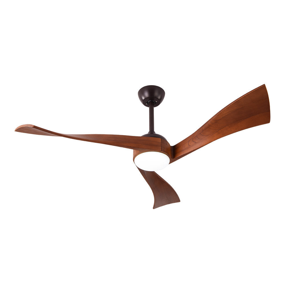 Ventilador Janubi fabricado en metal marrón y aspas de madera color cerezo