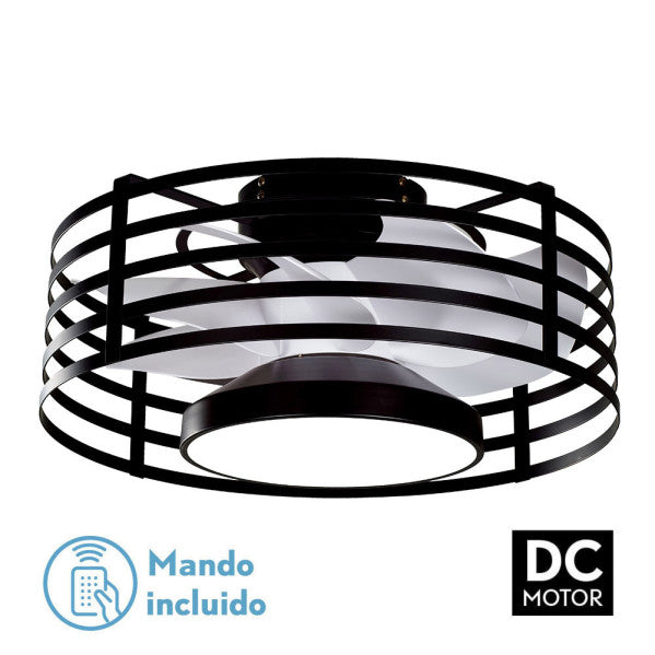 Ventilador de techo Xaloc negro y blanco con 7 aspas de Fabrilamp, con mando a distancia y temporizador.