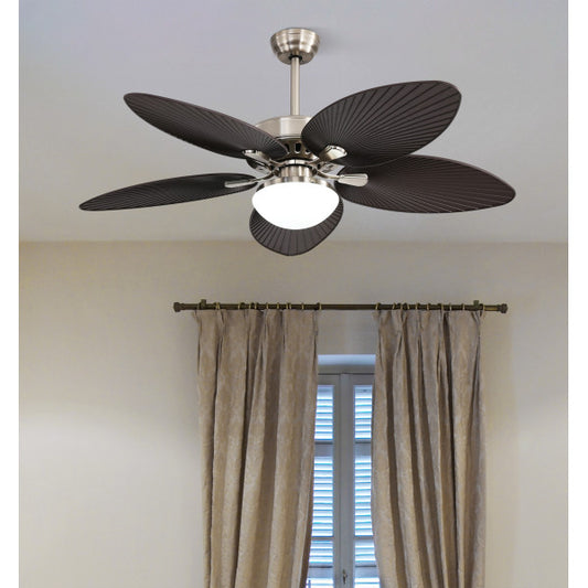 Ventilador de Techo con Luz LED Borasco 132 cm Níquel y Marrón Fabrilamp - Vista frontal principal en fondo blanco | LuzGurú