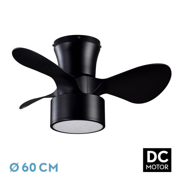 Ventilador de Techo con Luz LED KOS 60 cm Negro Fabrilamp - Vista frontal principal en fondo blanco | LuzGurú