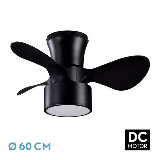 Ventilador de Techo con Luz LED KOS 60 cm Negro Fabrilamp - Vista frontal principal en fondo blanco | LuzGurú