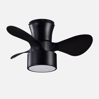 Ventilador de Techo con Luz LED KOS 60 cm Negro Fabrilamp instalada en ambiente decorativo de salón o dormitorio | Fabrilamp / Abrila