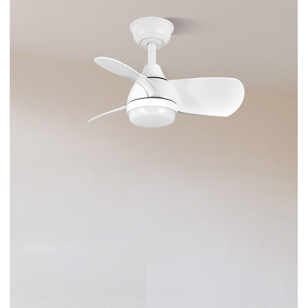 Ventilador de Techo con Luz LED Pirdo 60 cm Blanco Fabrilamp encendida con proyección de luz y ambiente | LuzGurú