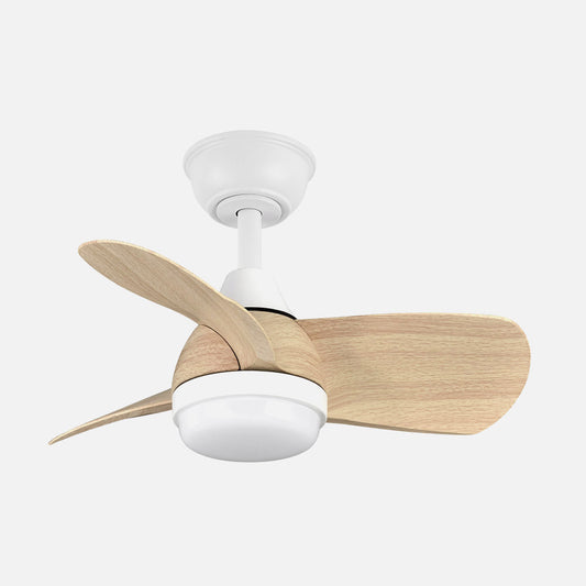 Ventilador PIRDO fabricado en metal con acabado blanco/haya y aspas de ABS/Policarbonato, color principal Blanco/Haya