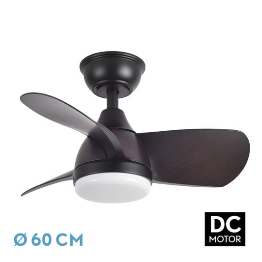 Ventilador de Techo con Luz LED Pirdo 60 cm Negro/Marrón Fabrilamp - Vista frontal principal en fondo blanco | LuzGurú