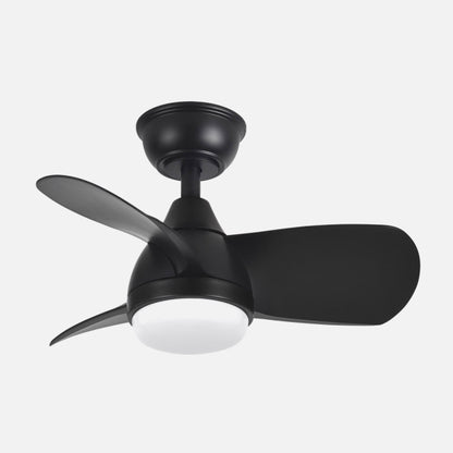 Ventilador de Techo con Luz LED Pirdo 60 cm Negro Fabrilamp instalada en ambiente decorativo de salón o dormitorio | Fabrilamp / Abrila