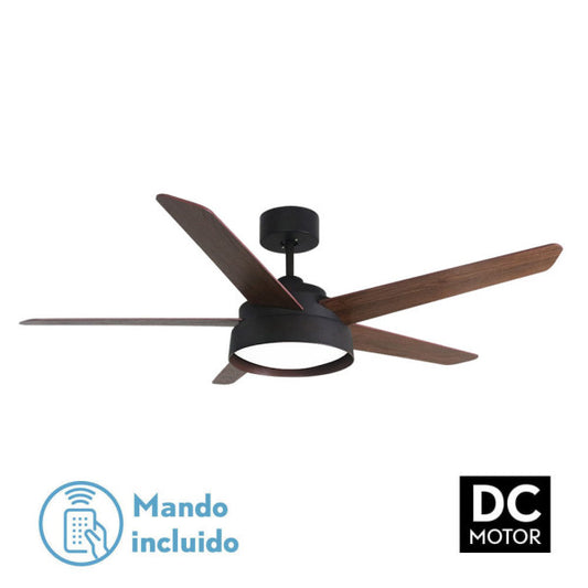 Ventilador Lebeche Marrón de 5 aspas con control remoto, fabricado por Fabrilamp.