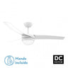 Ventilador de techo KUSI blanco de Fabrilamp, vista frontal con control remoto.