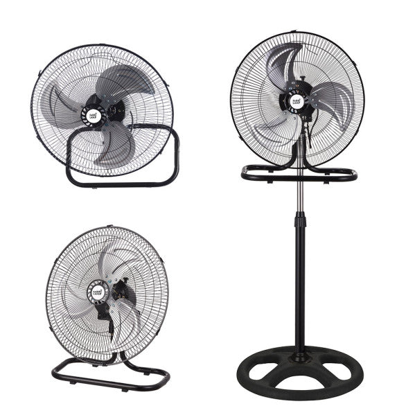 Ventilador Industrial Recio Negro 50cm, vista frontal, 3 aspas de aluminio.