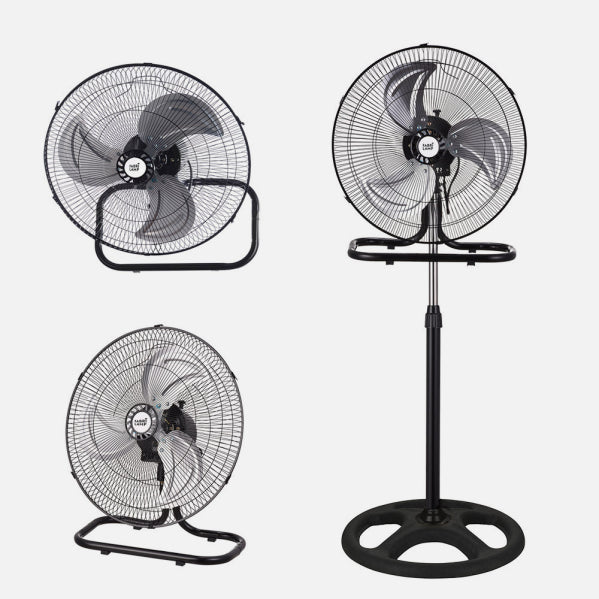 Ventilador 3 en 1 Recio Negro 50 cm 70W Aluminio Plata Fabrilamp - Vista frontal principal en fondo blanco | LuzGurú