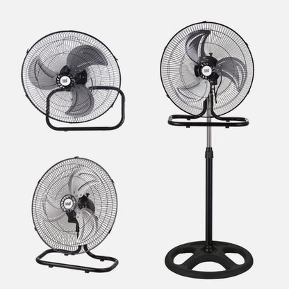 Ventilador 3 en 1 Recio Negro 50 cm 70W Aluminio Plata Fabrilamp - Vista frontal principal en fondo blanco | LuzGurú