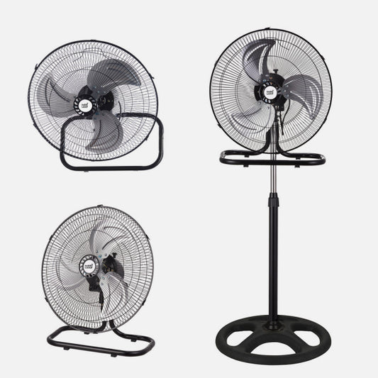 Ventilador 3 en 1 Recio Negro 50 cm 70W Aluminio Plata Fabrilamp - Vista frontal principal en fondo blanco | LuzGurú
